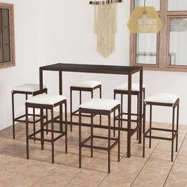 Vidaxl Ensemble De Bar De Jardin 7 Pcs Coussins Résine Tressée Marron
