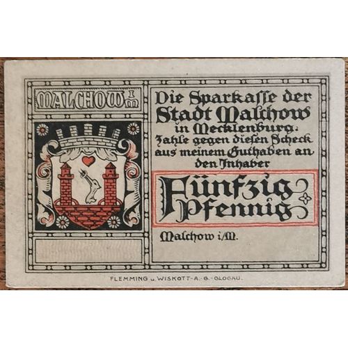 Billet Allemagne 50 Pfennig 12/1922 Malchow Grm 863,3 2/5