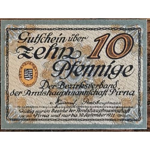Billet Allemagne 10 Pfennige 09/1921 Pirna Ausgabe : L Gra P23,4