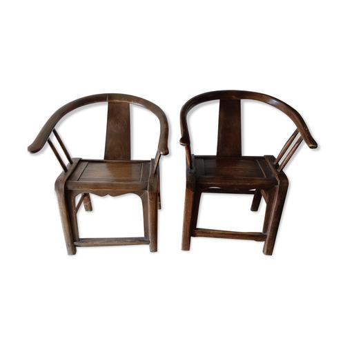 Paire De Fauteuils Chinois Fer Cheval Marron