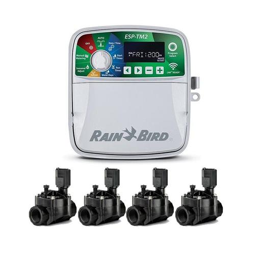 Programmateur automatique d'arrosage Electrique ESP-TM2 4 zones intérieur Rain Bird + 4 Electrovannes 100HV 24V 1''