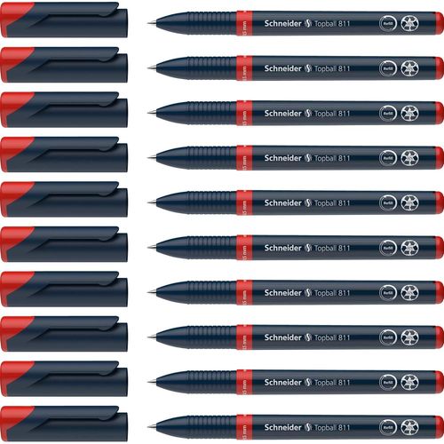 Schneider Lot De 10 Rollers À Encre Topball 811 05 Rouge