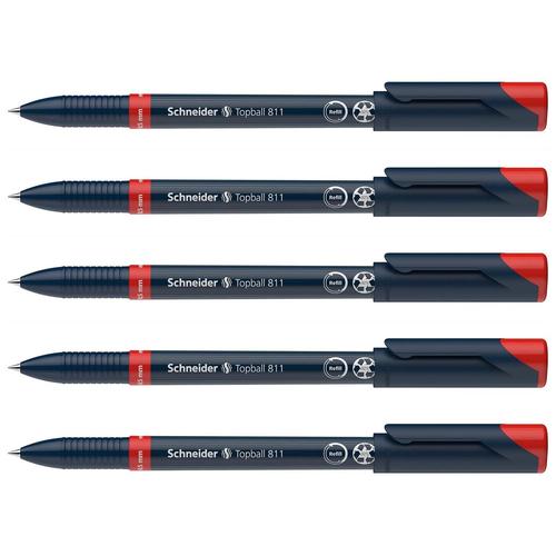 Schneider Lot De 5 Rollers À Encre Topball 811 05 Rouge