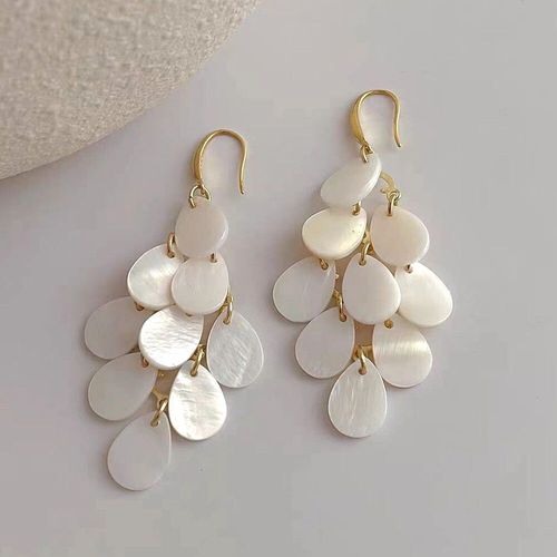 Boucles D'oreilles Longues Crochet D'oreille Pour Femme,Disques De Coquillage Blanc,Argent,Or,Goutte D'eau,Gland De Raisin,Bijoux De Bricolage,Cadeaux De Mariage,Document,1 Paire - Type Gold-1 Pair