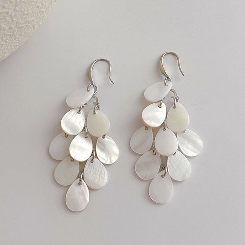 Boucles D'oreilles Longues Crochet D'oreille Pour Femme,Disques De Coquillage Blanc,Argent,Or,Goutte D'eau,Gland De Raisin,Bijoux De Bricolage,Cadeaux De Mariage,Document,1 Paire - Type Silver-1 Pair