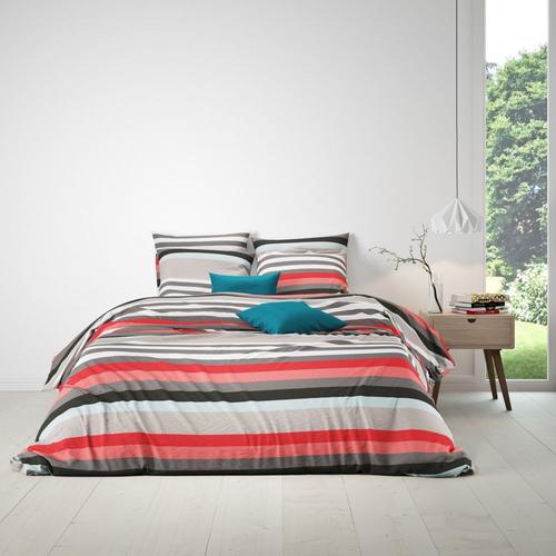 Housse De Couette 220x240 Cm + 2 Taies D'oreiller 63x63 Cm 100% Coton 57 Fils Stripe