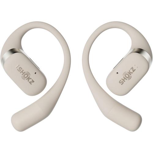 Shokz OpenFit - Écouteurs sans fil avec micro - oreille dégagée - montage sur l'oreille - Bluetooth - beige