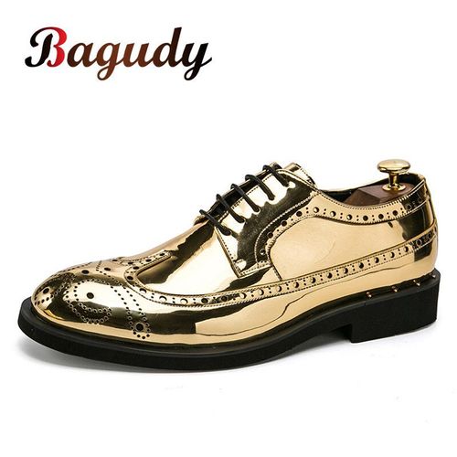 Chaussures Provoqué En Cuir Italien Pour Hommes,Mocassins À Paillettes Dorées,Chaussures Oxford De Mariage,Chaussures Formelles,Mode De Luxe,Marque,46