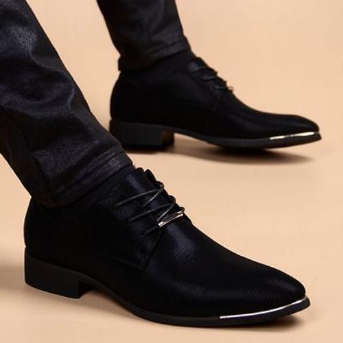 Chaussures En Cuir À Bout Pointu Pour Hommes,Souliers De Mariage,De Bureau,Plats,En Tissu Noir