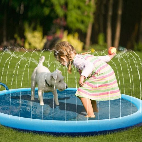 Piscine Gonflable Pour Animaux De Compagnie,170x170cm,Arroseur D'eau,Tapis De Jeu,Polymères De Refroidissement,Fontaine Interactive Extérieure,Jouet Pour Chiens,Été - Type Blue-100cmx100cm