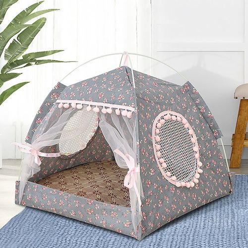 Tente De Lit Pour Animaux De Compagnie,Tipi Général Fermé,Hamac Confortable Avec Sols,Maison Pour Chat,Maison Pour Petit Chien,Produits Pour Animaux De Compagnie,Accessoires - Type Gray Floral-M