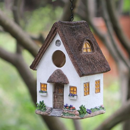 Cabane de jardin en résine adaptée aux petits oiseaux,nichoir extérieur,décoration de jardin,cadeau pour les amoureux - Type White