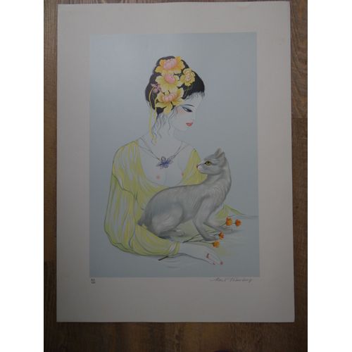 Lithographie Mara Tran Long Fille Chat