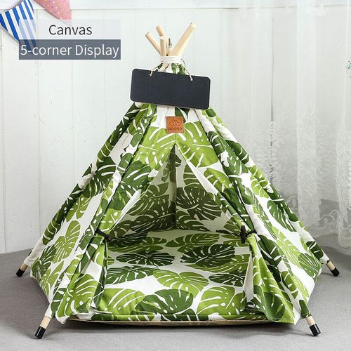 Tente Tipi Pour Animaux De Compagnie Pour Chats Et Chiens,Maison Pour Chien Portable Et Lavable,Maison Intérieure Pupmed Avec Coussin Et Tableau Noir,Lit Pour C - Type Turtle-Leaves-S-4-Corner Tent