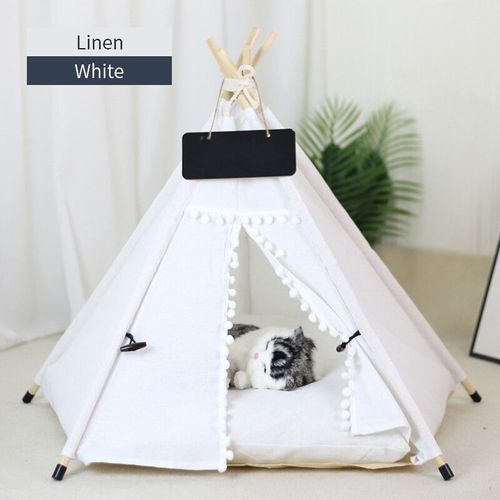 Tente Tipi Pour Animaux De Compagnie Pour Chats Et Chiens,Maison Pour Chien Portable Et Lavable,Maison Intérieure Pupmed Avec Coussin Et Tableau Noir,Lit Pour Cha - Type White Linen-S-4-Corner Tent