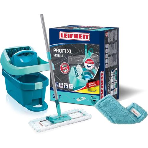 Kit Profi XL Essore-housse avec roulettes, lave-sol, housses micro duo & static plus, seau et balai serpillère simples à utiliser avec mécanisme d'essorage intégré