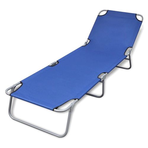 Transat Chaise Longue Bain De Soleil Lit De Jardin Terrasse Meuble D'extérieur Pliable Acier 189 X 58 X 27 Cm Enduit De Poudre Bleu Helloshop26 02_0012796