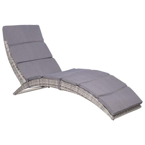 Transat Chaise Longue Bain De Soleil Lit De Jardin Terrasse Meuble D'extérieur Pliable 159 X 57 X 76 Cm Avec Coussin Résine Tressée Gris Helloshop26 02_0012854