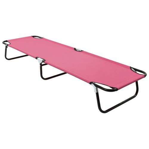 Transat Chaise Longue Bain De Soleil Lit De Jardin Terrasse Meuble D'extérieur Pliable Acier Rose Helloshop26 02_0012804