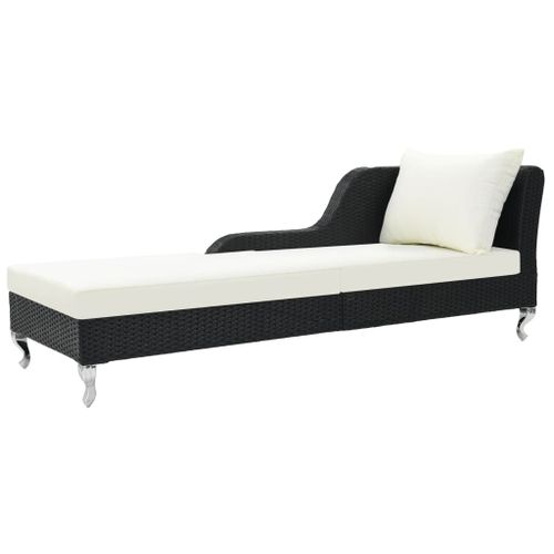 Transat Chaise Longue Bain De Soleil Lit De Jardin Terrasse Meuble D'extérieur Avec Coussin Résine Tressée Noir Helloshop26 02_0012530