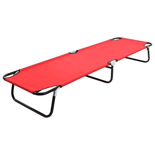Lit De Camping Pliable Terrasse Meuble D'extérieur 190 Cm Pliable Rouge Acier Helloshop26 02_0012884