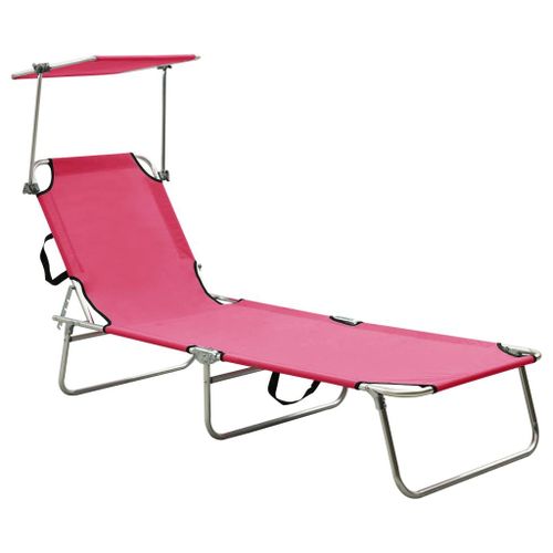 Transat Chaise Longue Bain De Soleil Lit De Jardin Terrasse Meuble D'extérieur Pliable Avec Auvent Acier Rose Magento Helloshop26 02_0012812