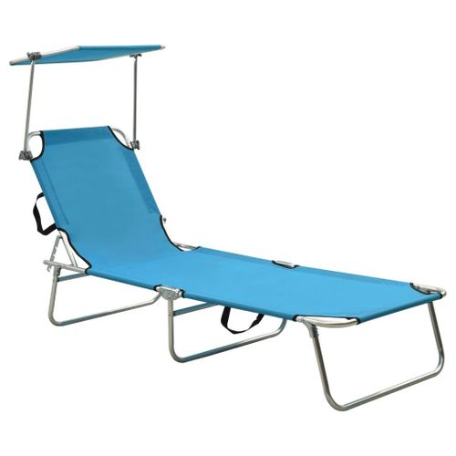 Transat Chaise Longue Bain De Soleil Lit De Jardin Terrasse Meuble D'extérieur Pliable Avec Auvent Bleu Aluminium Helloshop26 02_0012822