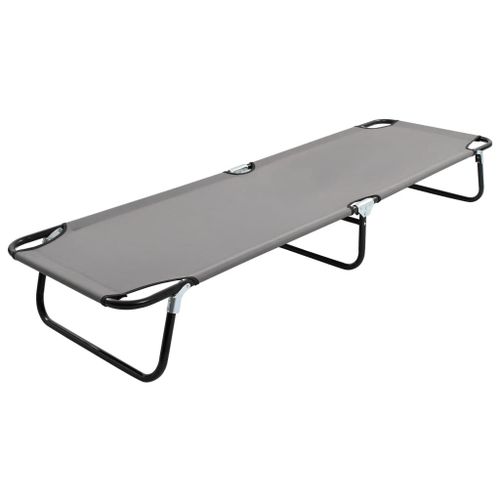 Lit De Camping Pliable Meuble D'extérieur 190 Cm Pliable Gris Acier Helloshop26 02_0012876