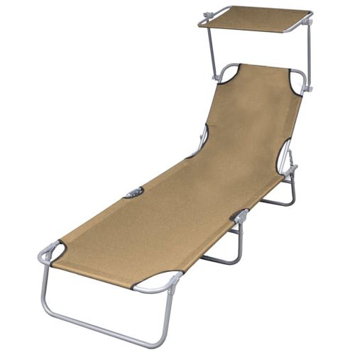 Transat Chaise Longue Bain De Soleil Lit De Jardin Terrasse Meuble D'extérieur Pliable Avec Auvent Acier Taupe Helloshop26 02_0012813