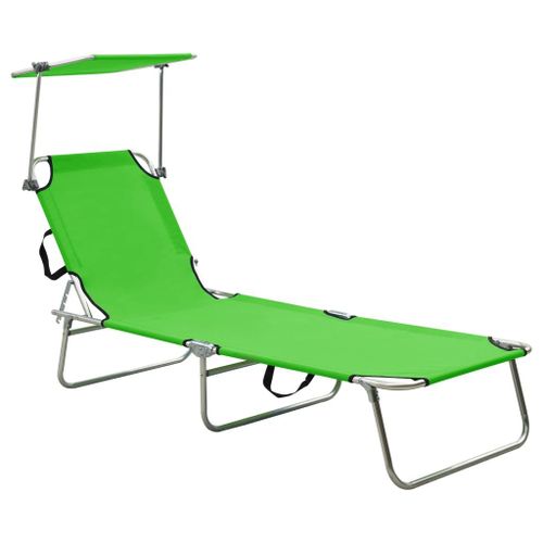 Transat Chaise Longue Bain De Soleil Lit De Jardin Terrasse Meuble D'extérieur Pliable Avec Auvent Vert Aluminium Helloshop26 02_0012834
