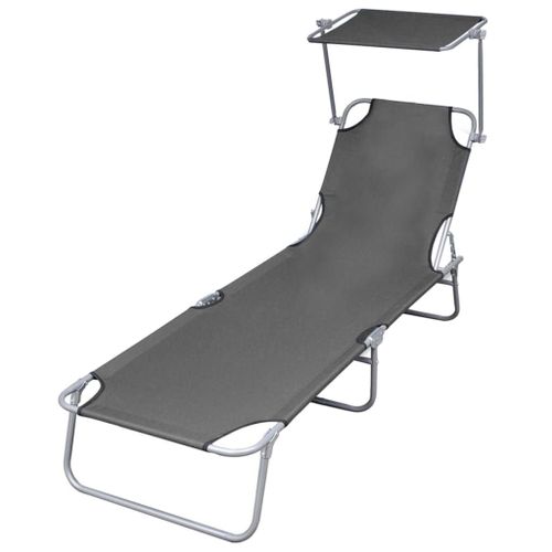 Transat Chaise Longue Bain De Soleil Lit De Jardin Terrasse Meuble D'extérieur Pliable Avec Auvent Acier Gris Helloshop26 02_0012810