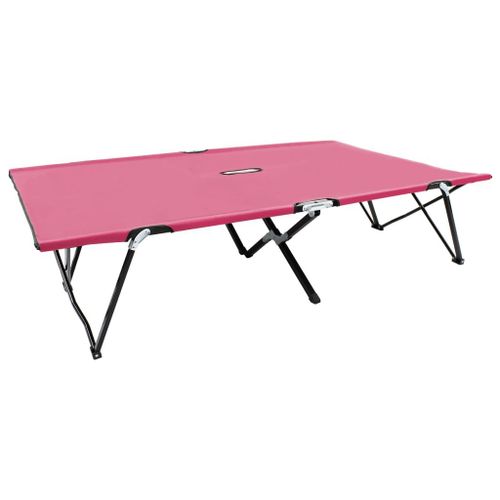 Transat Chaise Longue Bain De Soleil Lit De Jardin Terrasse Meuble D'extérieur Pliable 2 Places Rose Acier Helloshop26 02_0012792