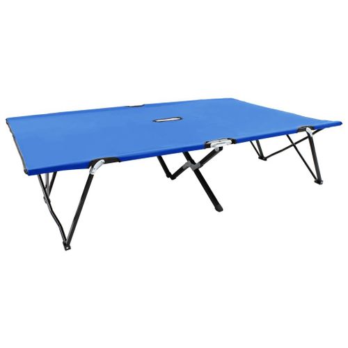 Transat Chaise Longue Bain De Soleil Lit De Jardin Terrasse Meuble D'extérieur Pliable 2 Places Bleu Acier Helloshop26 02_0012788