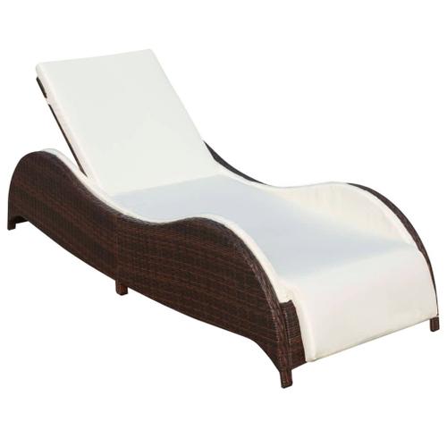 Transat Chaise Longue Bain De Soleil Design Vague Lit De Jardin Terrasse Meuble D'extérieur Avec Coussin Résine Tressée Marron Helloshop26 02_0012515