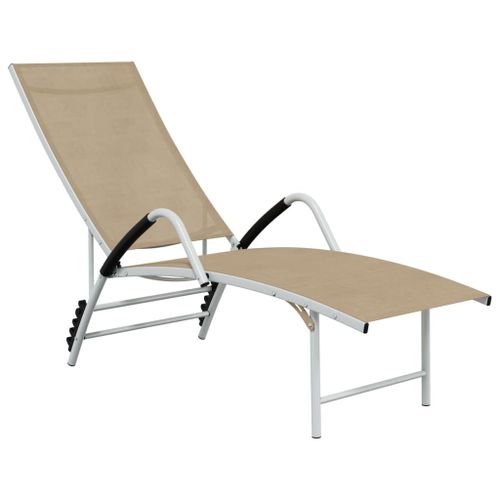 Transat Chaise Longue Bain De Soleil Lit De Jardin Terrasse Meuble D'extérieur Textilène Et Aluminium Crème Helloshop26 02_0012930