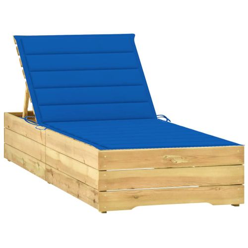 Transat Chaise Longue Bain De Soleil Lit De Jardin Terrasse Meuble D'extérieur Avec Coussin Bleu Royal Bois De Pin Imprégné Helloshop26 02_0012310