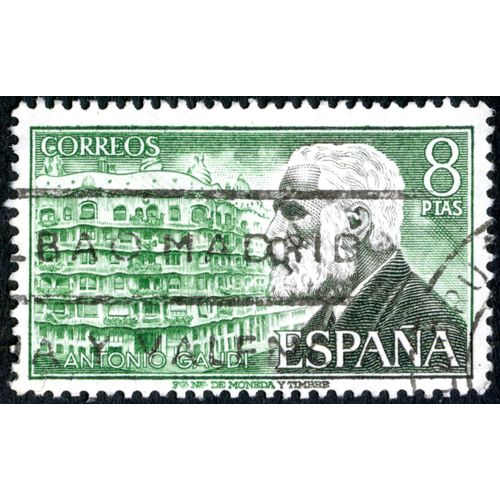 Timbre Oblitéré Espana, Antonio Gaudi, Correos, 8 Ptas