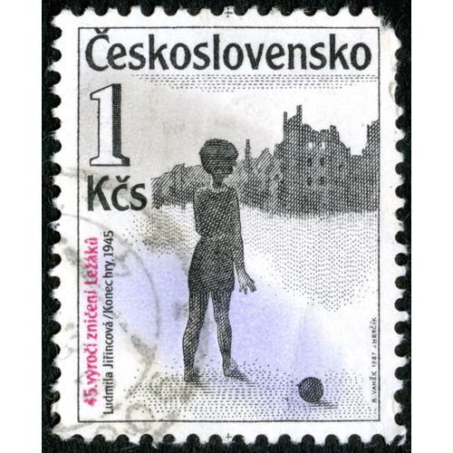 Timbre Oblitéré Ceskoslovensko, 45 Vyroci Zniceni Lezaku, Ludmila Jirincova / Konec Hry , 1945, 1 Kcs 1987