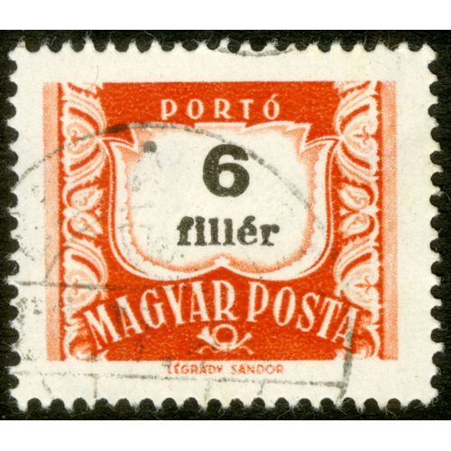 Timbre Oblitéré Magyar Posta, Porto, 6 Filler