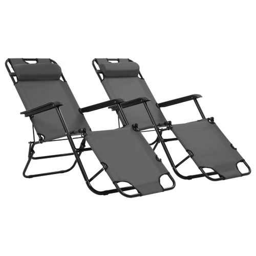 Chaises Longues Pliables 2 Pièces Avec Repose-Pied Acier Gris Helloshop26 02_0011942