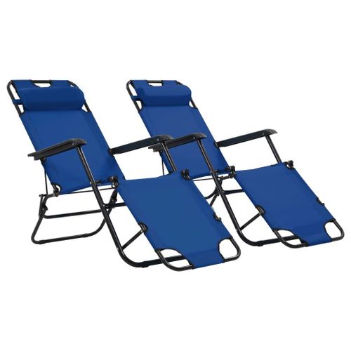 Chaises Longues Pliables 2 Pièces Avec Repose-Pied Acier Bleu Helloshop26 02_0011941
