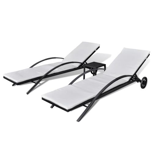 Chaises Longues Avec Table 199,5 X 65 X 37 Cm Résine Tressée Noir Helloshop26 02_0011914