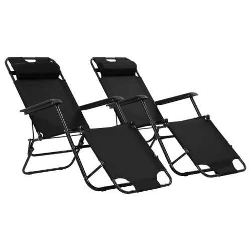 Chaises Longues Pliables 2 Pièces Avec Repose-Pied Acier Noir Helloshop26 02_0011944