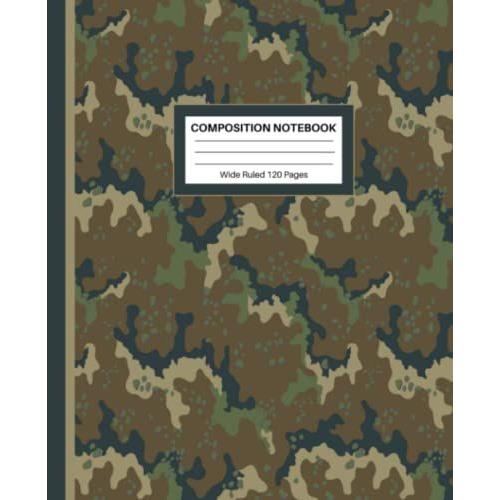 Green Army Style Print Composition Notebook: Wide Ruled Notebook (7.5x 9.25 Inches_ 120 Pages)