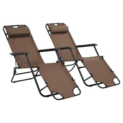 Chaises Longues Pliables 2 Pièces Avec Repose-Pied Acier Marron Helloshop26 02_0011943