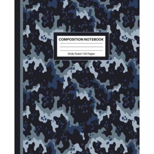 Blue Army Style Print Composition Notebook: Wide Ruled Notebook (7.5x 9.25 Inches_ 120 Pages)