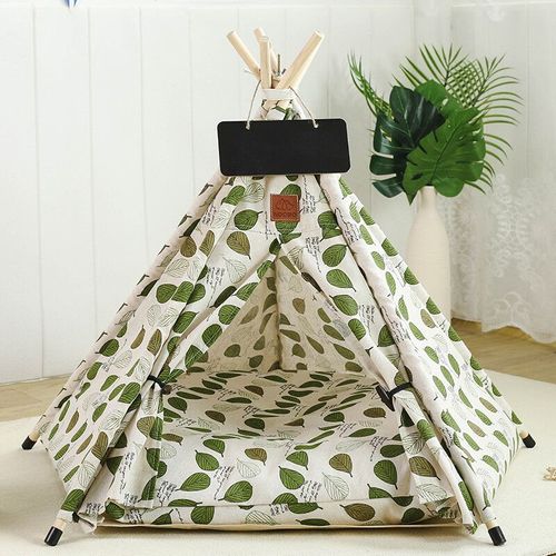 Tente Pour Animaux De Compagnie Portable Et Lavable,Lits D'intérieur Pour Chiots Et Chats,Lit Tipi Pour Petits Chiens Et Lapins - Type Green Leaf-S-4-Corner Tent