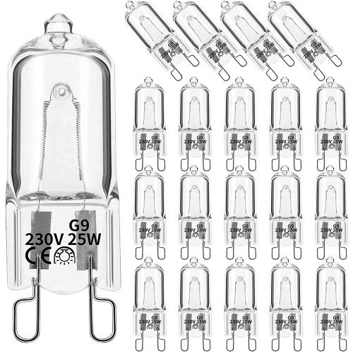 Lot De 20 Ampoules Halogènes G9, Lampes Halogènes Transparentes 25 W À Intensité Variable, Blanc Chaud 2800 K Pour Lustres, Pendentifs, Lumières De Paysage