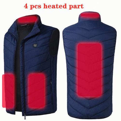 couleur 4 Zones chauffées Bleu taille XXL Veste chauffante pour homme et femme, manteau Intelligent USB, chauffage électrique, vêtements chauds thermiques, gilet d'hiver