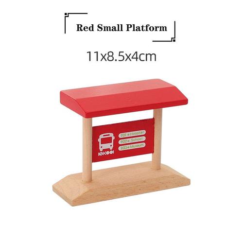 Couleur Rouge Petite Plate-Forme Accessoires D'extension De Piste De Train En Bois, Accessoires De Scène De Jouet De Chemin De Fer, Scène De Station-Service Pour Piste De Brio, Jouets Pour Garçons Et Filles